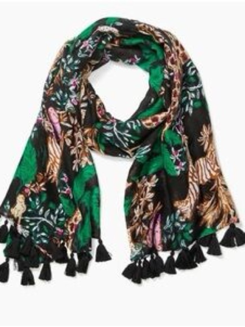 Lilly Pulitzer Black, Green & Gold Floral Tassel Scarf